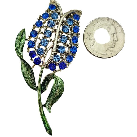 Vintage Blue Rhinestone Tulip Brooch, Mid Century New Old Stock Pin - Picture 6 of 8